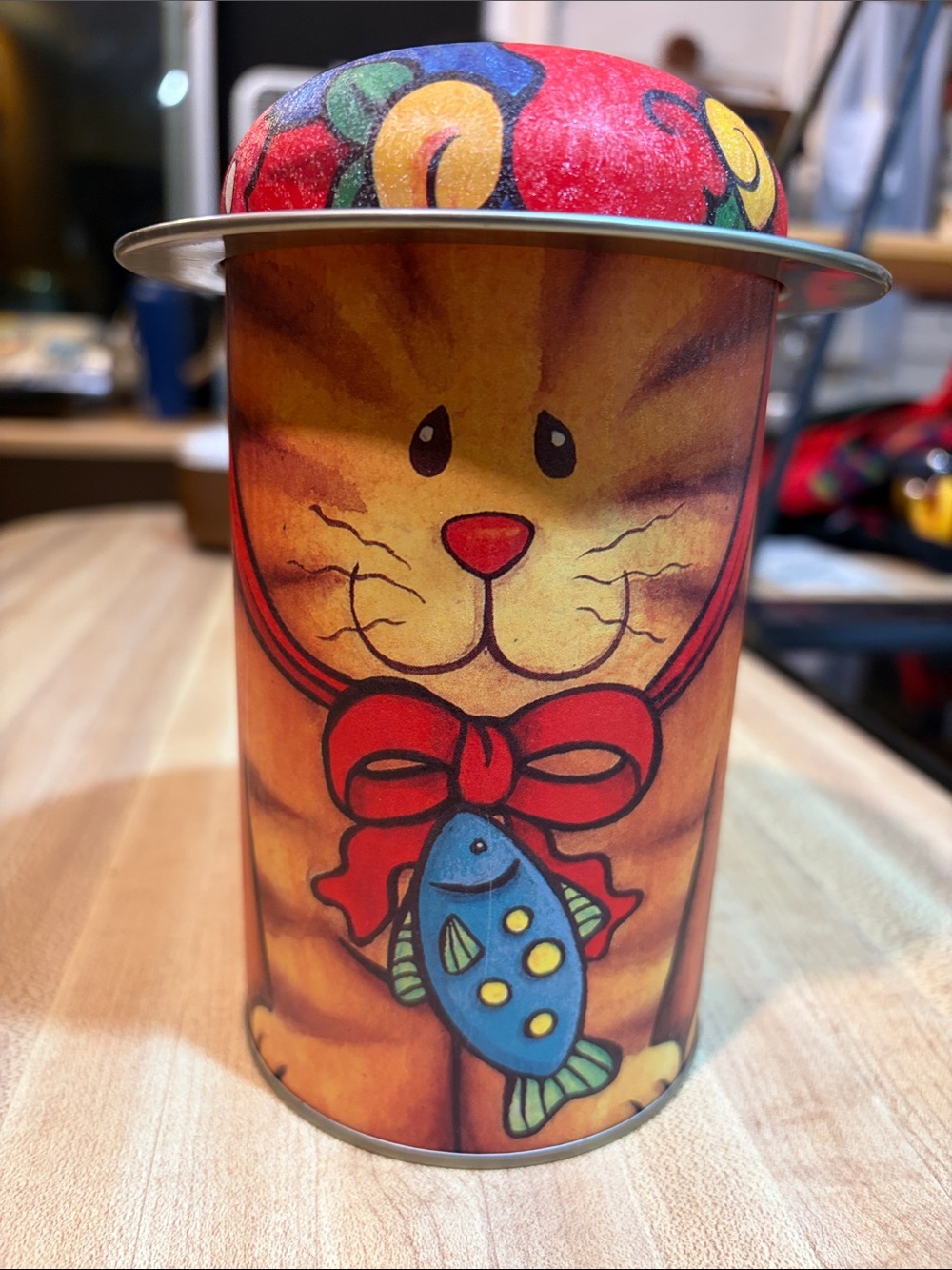 Vintage Kitty Fishing Spice or Coffee Tin